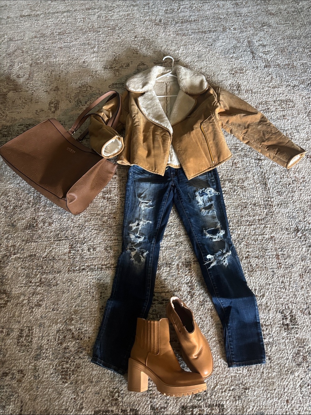 Whole outfit real fur coat XS pants American eagle size 2 shoes size 7